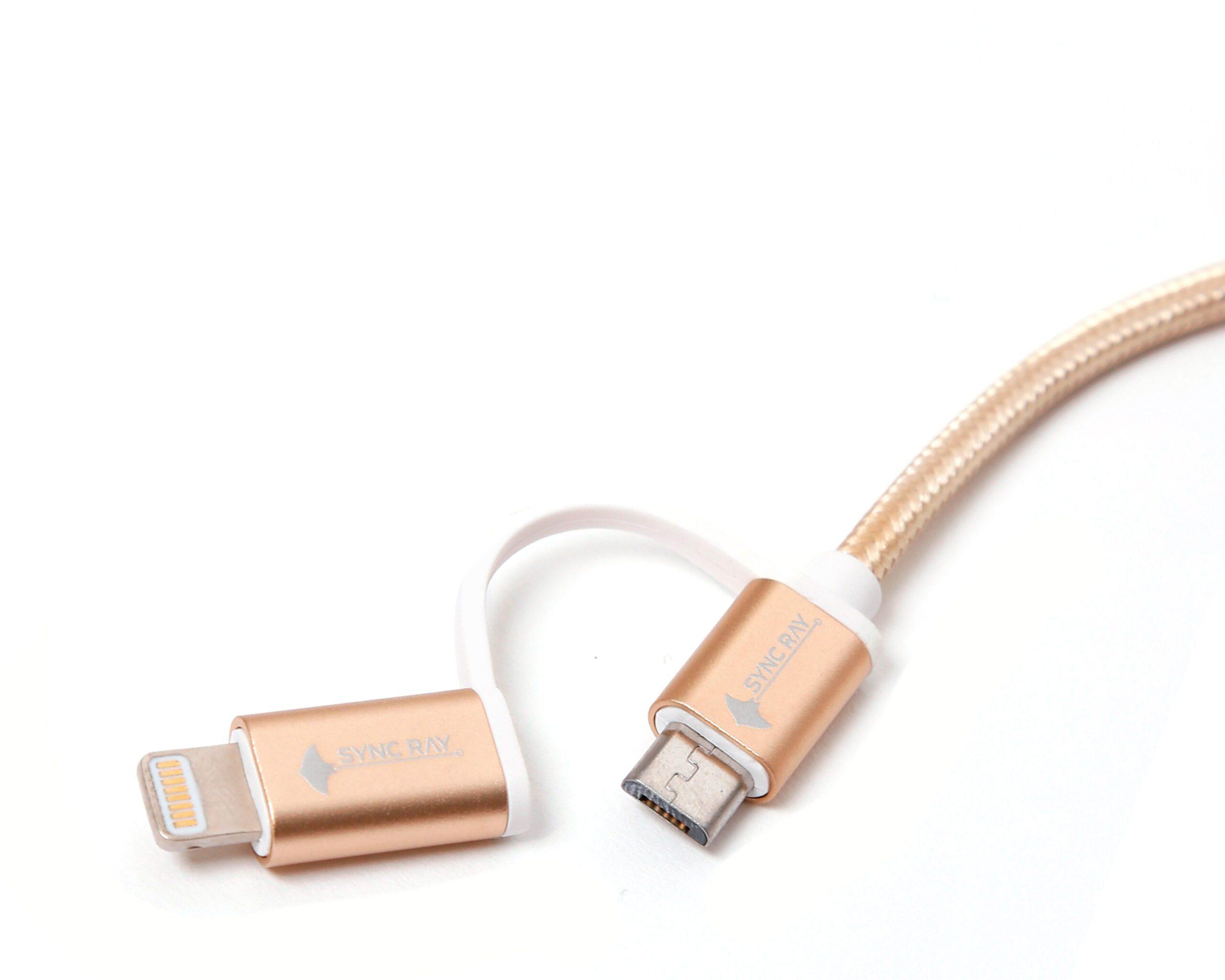 SYNC RAY CABLE DUAL MICRO USB BC40 ADAPTADOR LIGHTNING DORADO - Sync Ray